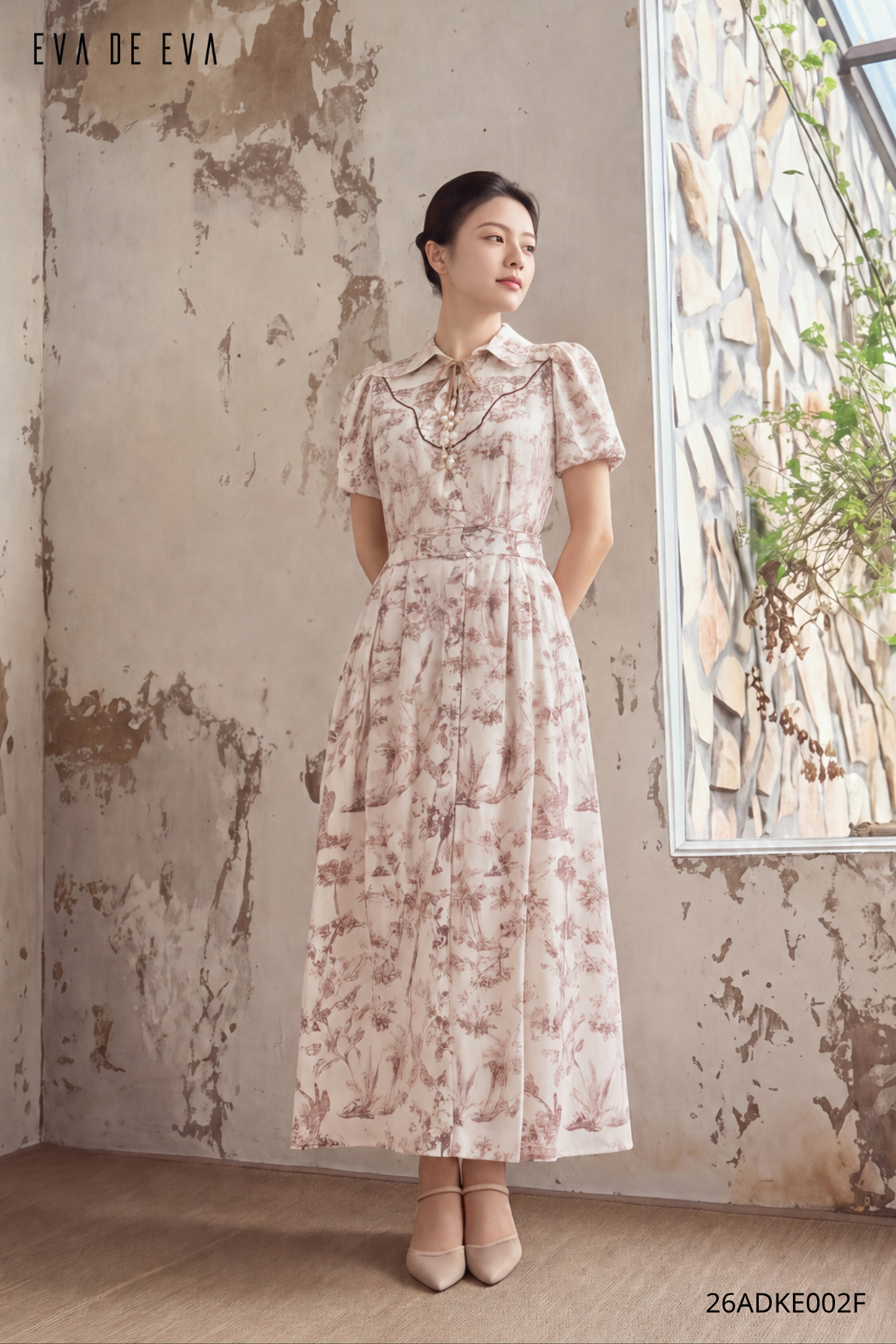 Đầm tay ngắn, Dáng thắt eo 26ADKE002F 