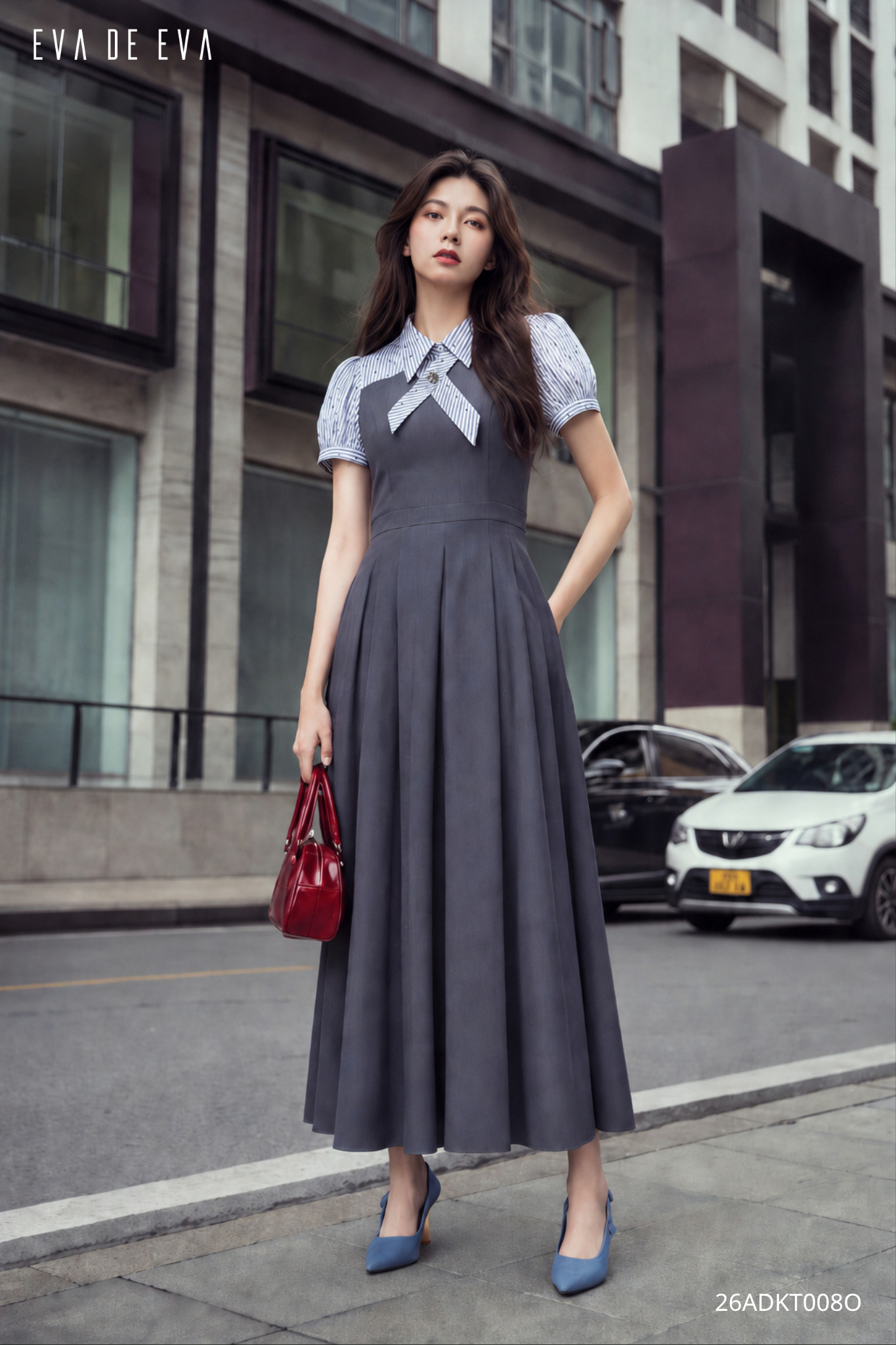  Đầm tay ngắn, Dáng thắt eo 26ADKT008O 