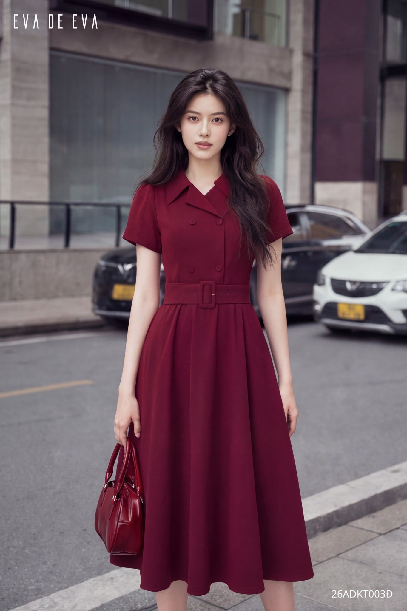  Đầm tay ngắn, Dáng thắt eo 26ADKT003Đ 