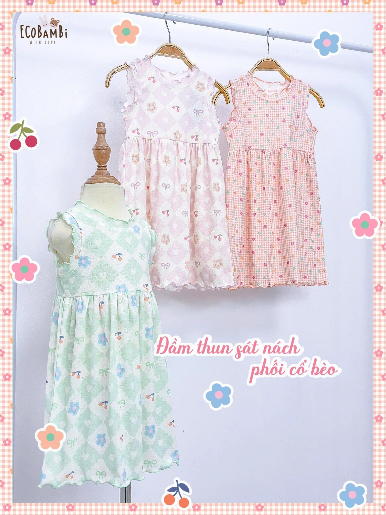  Đầm thun jacquard sát nách phối bèo bé gái ECOBAMBI - BB-24DAMBG041 - 8935334001848 