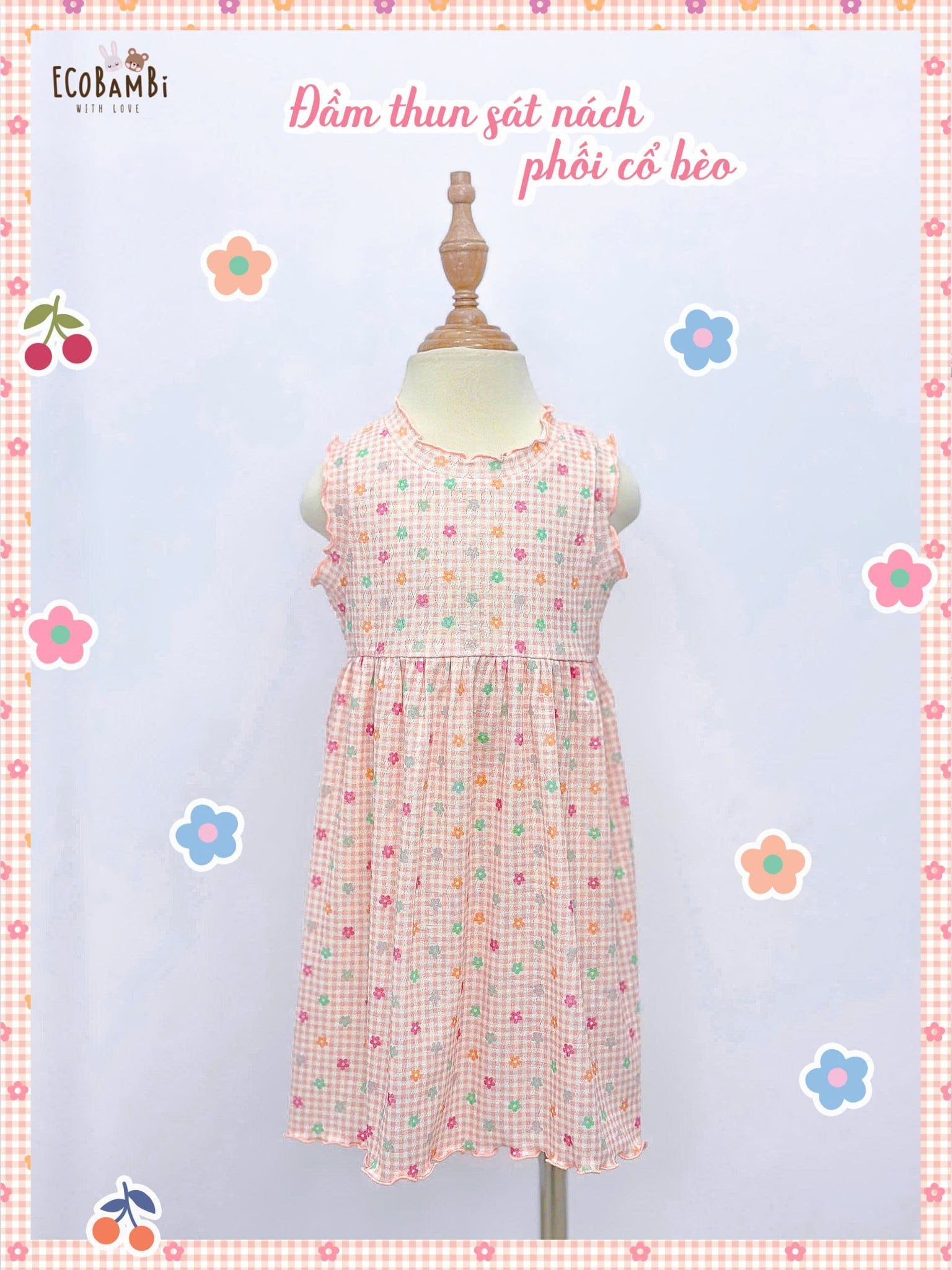  Đầm thun jacquard sát nách phối bèo bé gái ECOBAMBI - BB-24DAMBG041 - 8935334001848 
