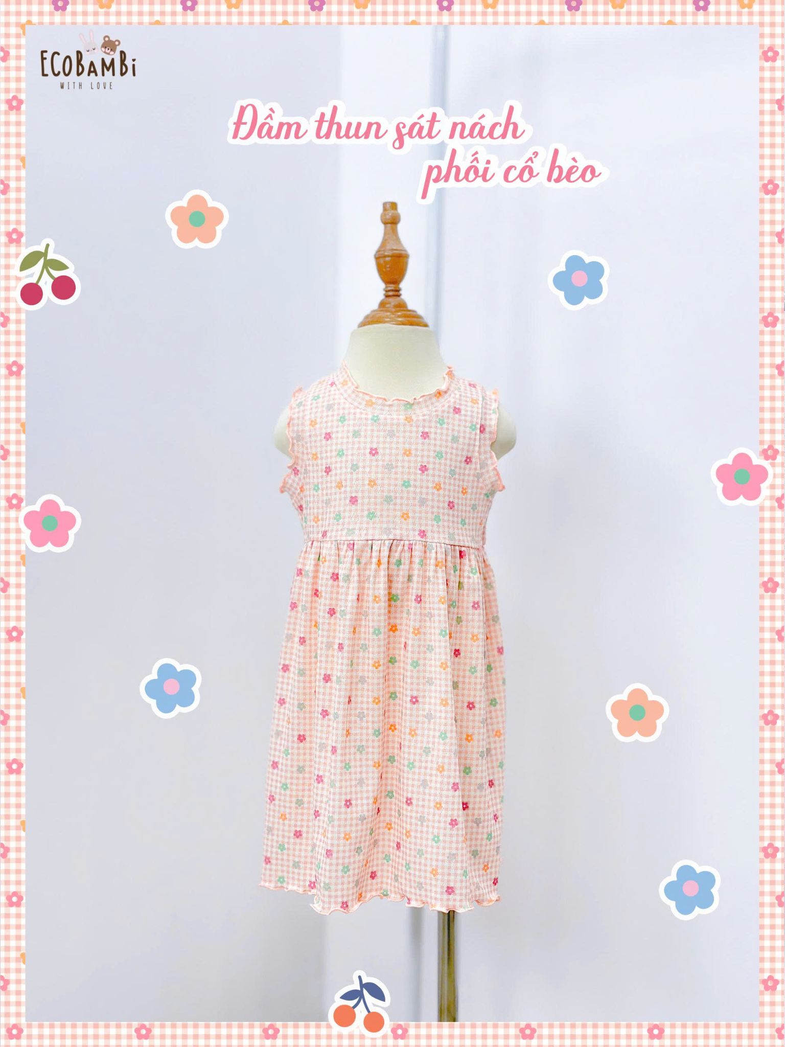 Đầm thun jacquard sát nách phối bèo bé gái ECOBAMBI - BB-24DAMBG041 - 8935334001848 