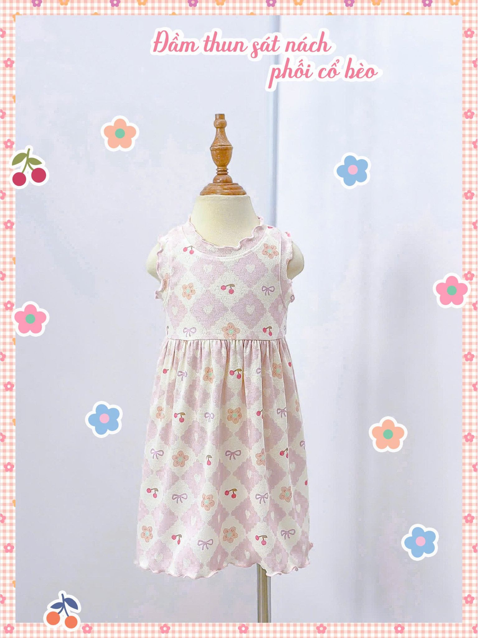  Đầm thun jacquard sát nách phối bèo bé gái ECOBAMBI - BB-24DAMBG041 - 8935334001848 