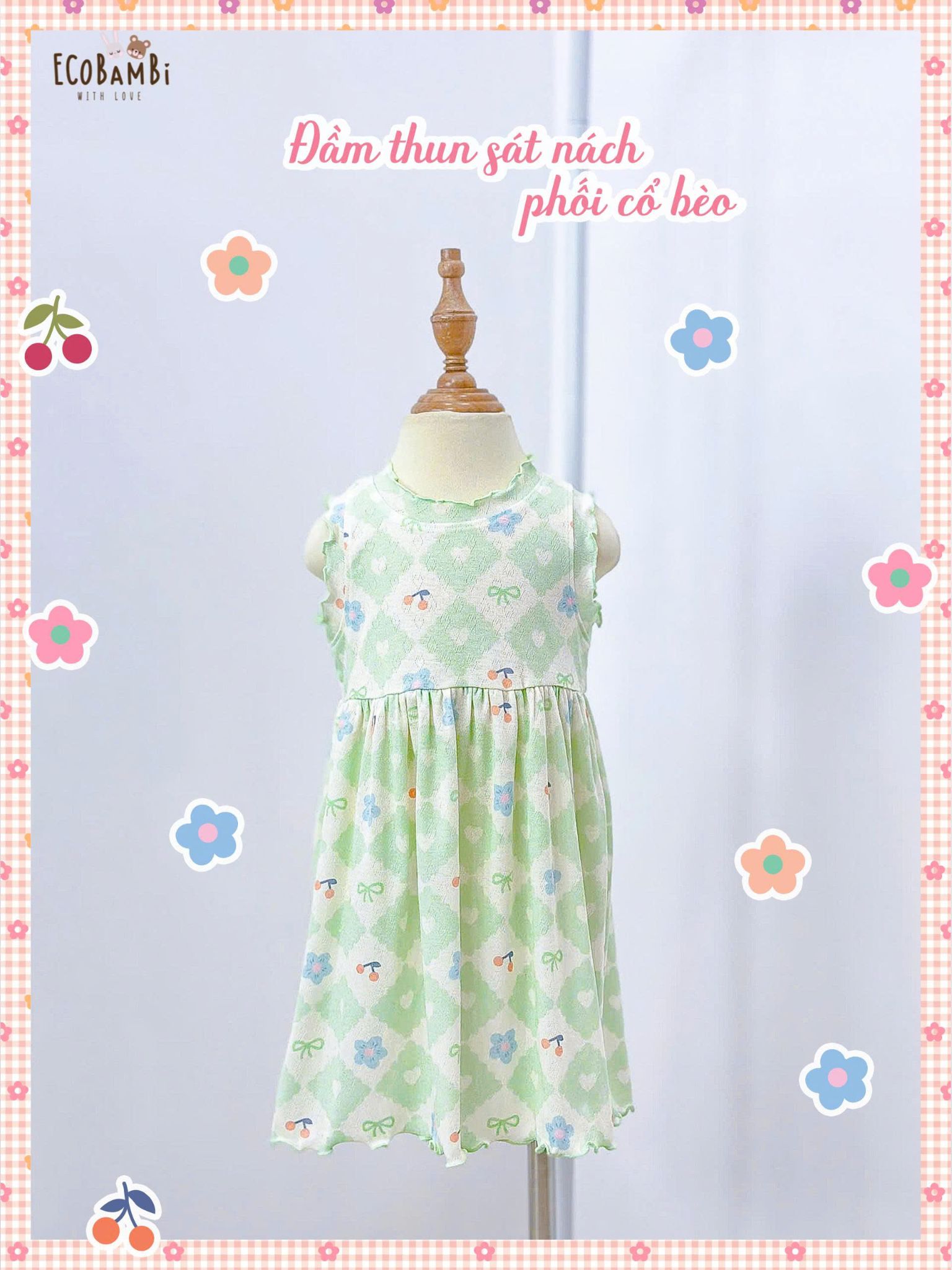 Đầm thun jacquard sát nách phối bèo bé gái ECOBAMBI - BB-24DAMBG041 - 8935334001848 