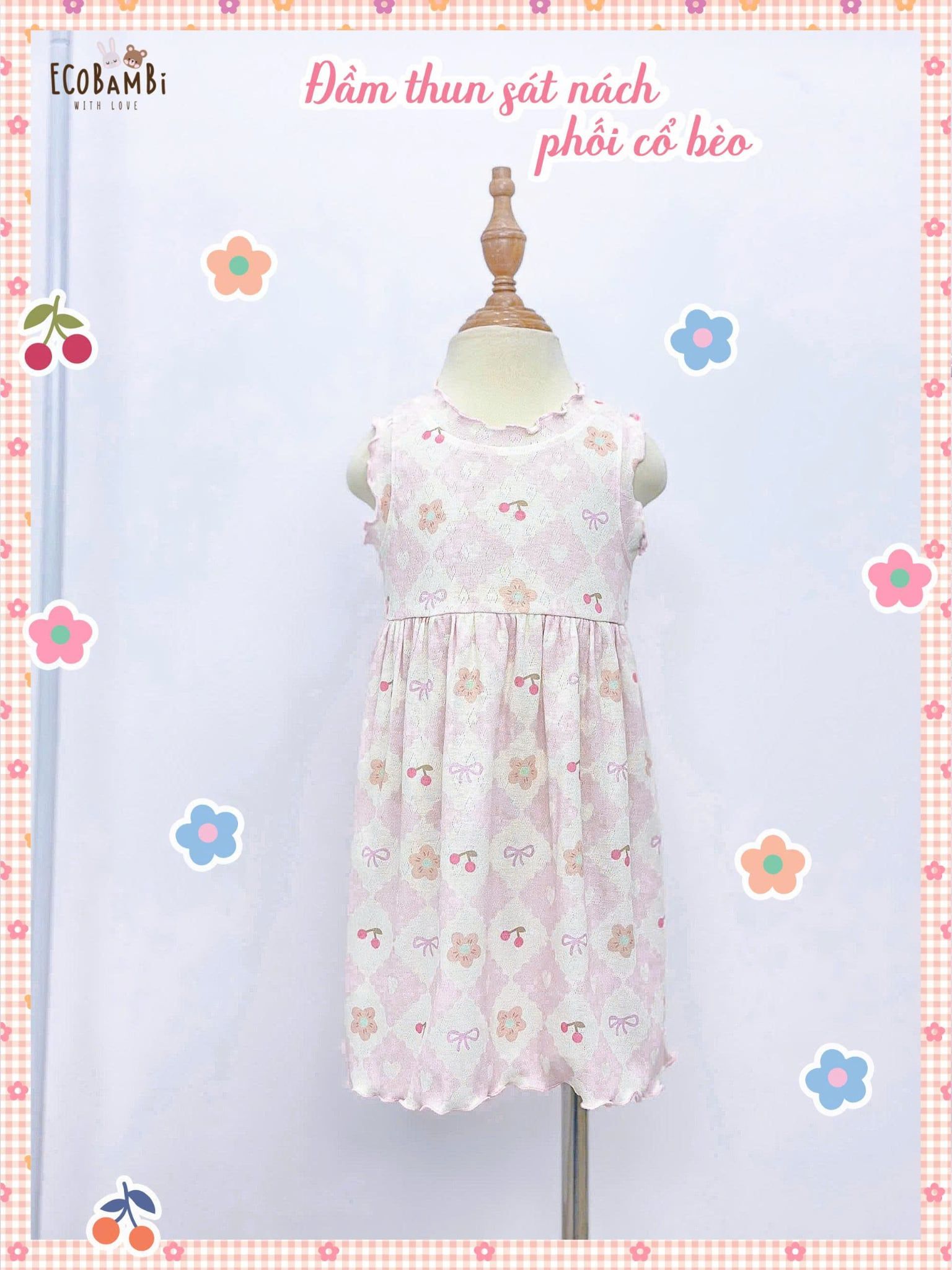  Đầm thun jacquard sát nách phối bèo bé gái ECOBAMBI - BB-24DAMBG041 - 8935334001848 