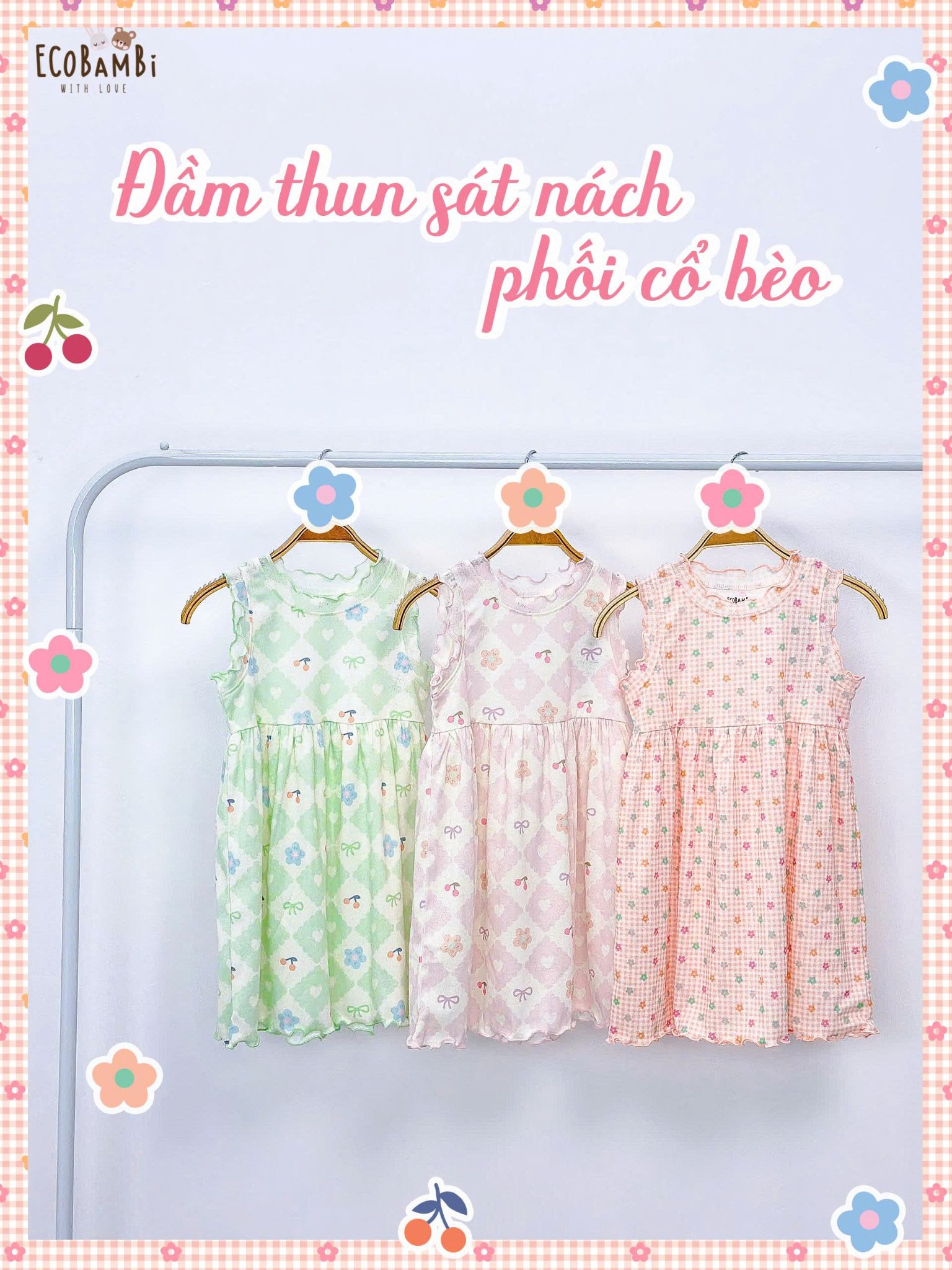  Đầm thun jacquard sát nách phối bèo bé gái ECOBAMBI - BB-24DAMBG041 - 8935334001848 