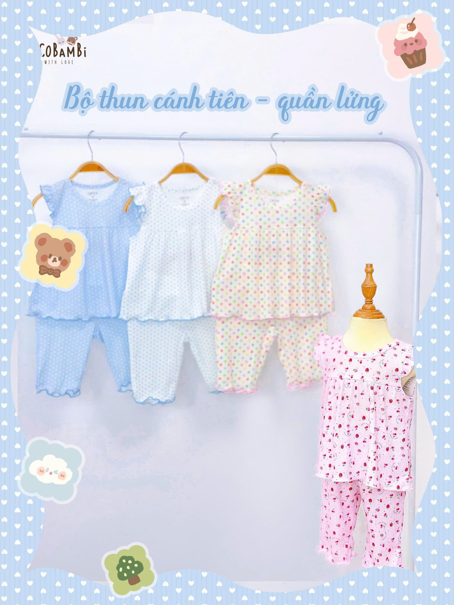 Bộ thun rib tay cánh tiên quần lửng in họa tiết bé gái ECOBAMBI - 8935334001169 