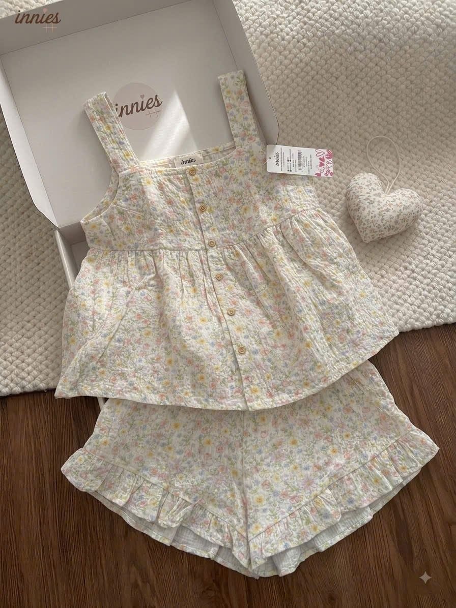  Bộ cotton muslin sát nách nút cài giữa - quần shorts bèo mặc nhà nữ Innies - IN-23BONU001 - 8935334000926 