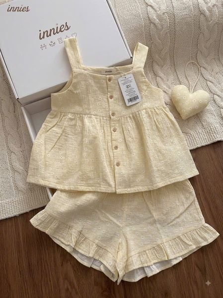 Bộ cotton muslin sát nách nút cài giữa - quần shorts bèo mặc nhà nữ Innies - IN-23BONU001 - 8935334000926 