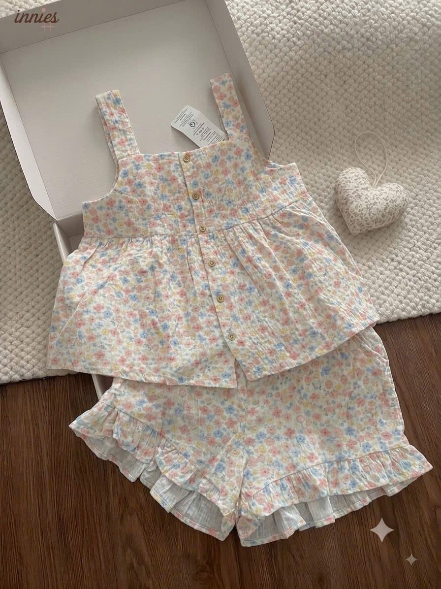  Bộ cotton muslin sát nách nút cài giữa - quần shorts bèo mặc nhà nữ Innies - IN-23BONU001 - 8935334000926 