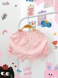  Quần thô shorts họa tiết sọc phối nơ bé gái ECOBAMBI - 8935334002005 