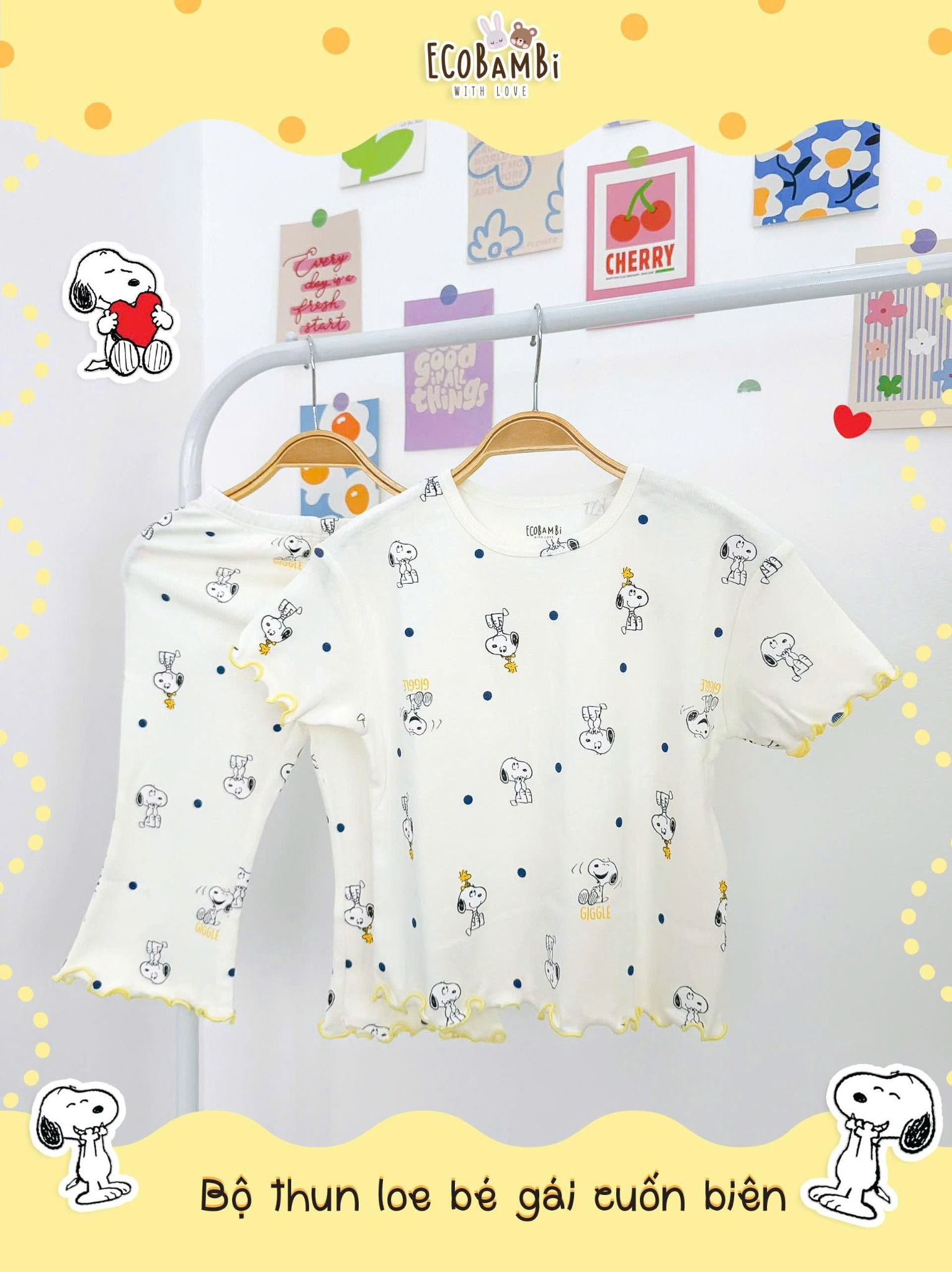  Bộ thun loe họa tiết form rộng bé gái ECOBAMBI - 8935334001824 