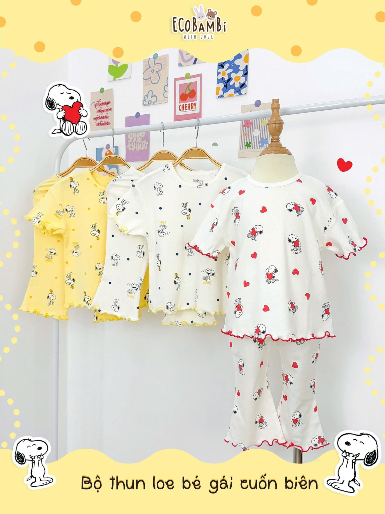  Bộ thun loe họa tiết form rộng bé gái ECOBAMBI - 8935334001824 