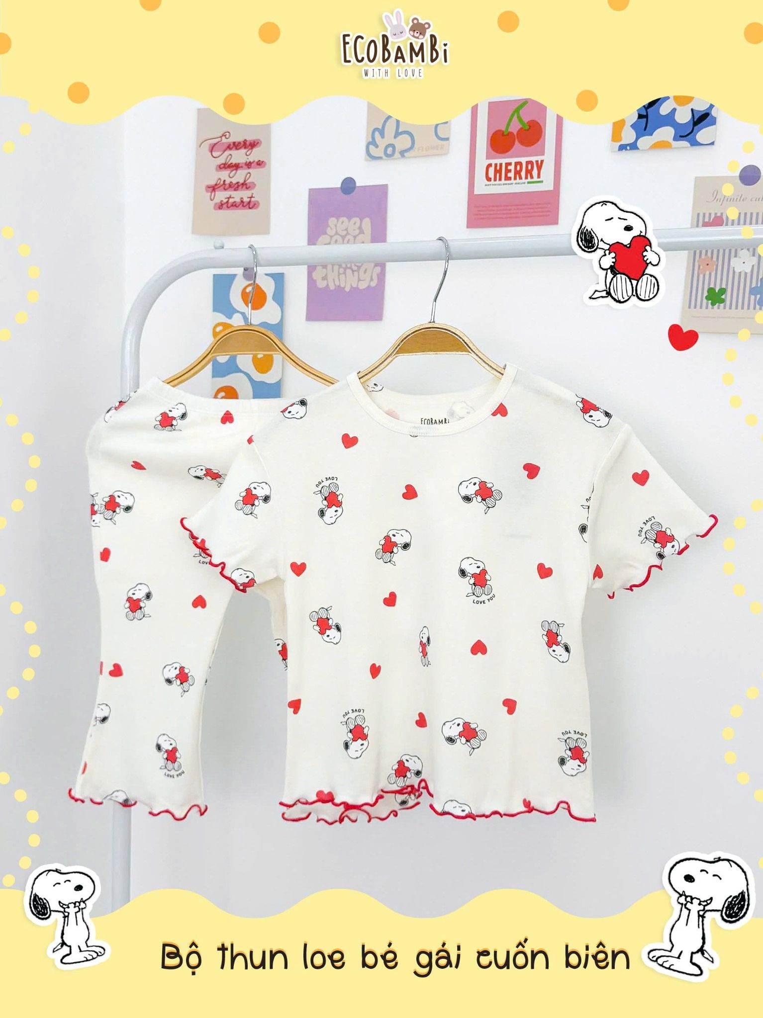  Bộ thun loe họa tiết form rộng bé gái ECOBAMBI - 8935334001824 