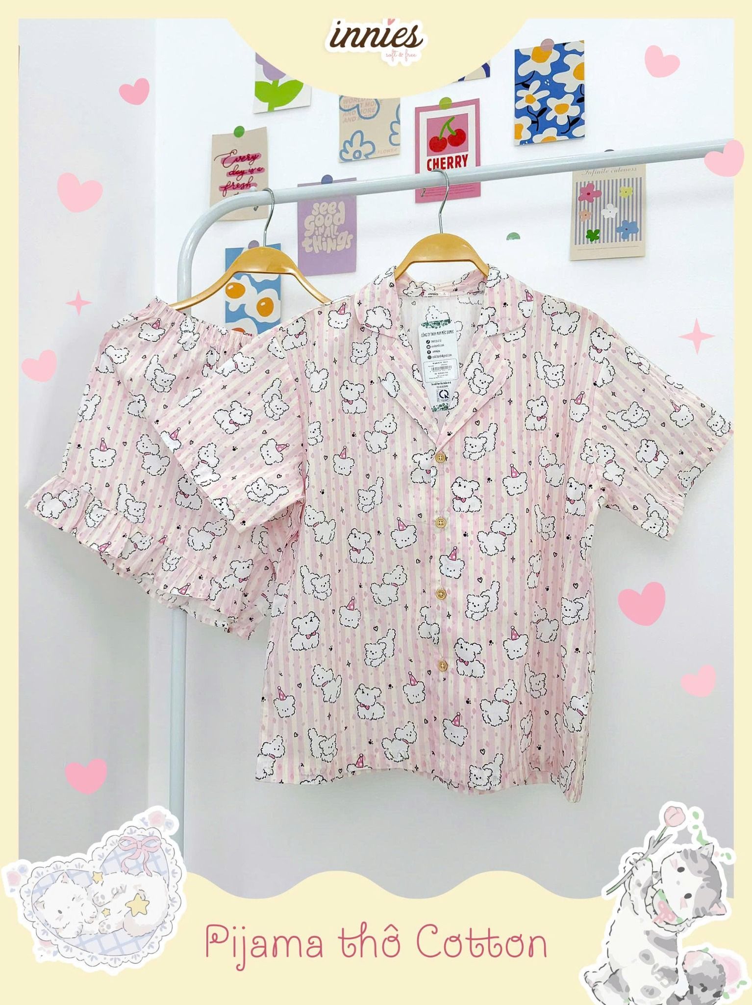  Pyjama cotton thô quần shorts nữ Innies - 8935334001138 