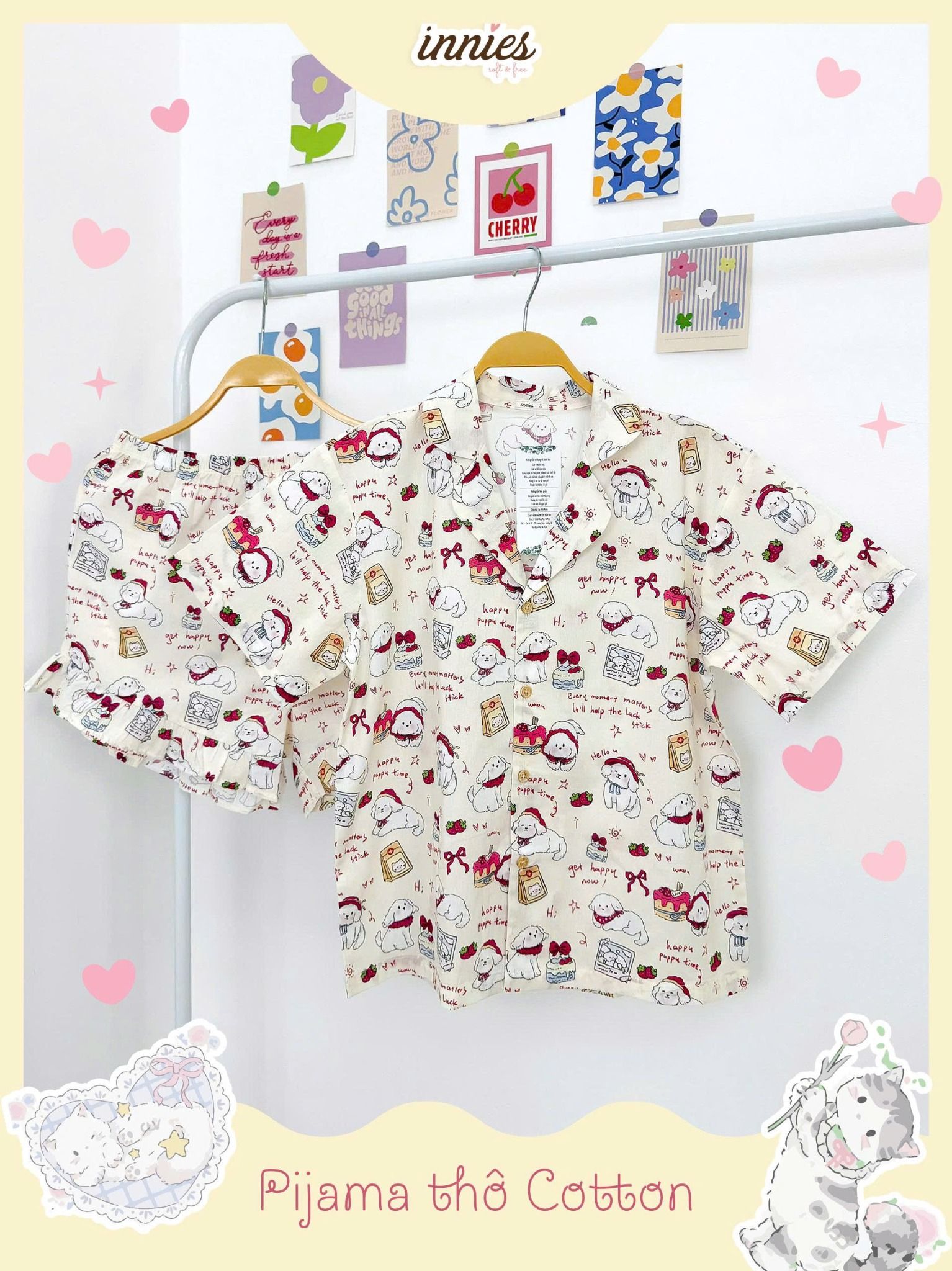  Pyjama cotton thô quần shorts nữ Innies - 8935334001138 