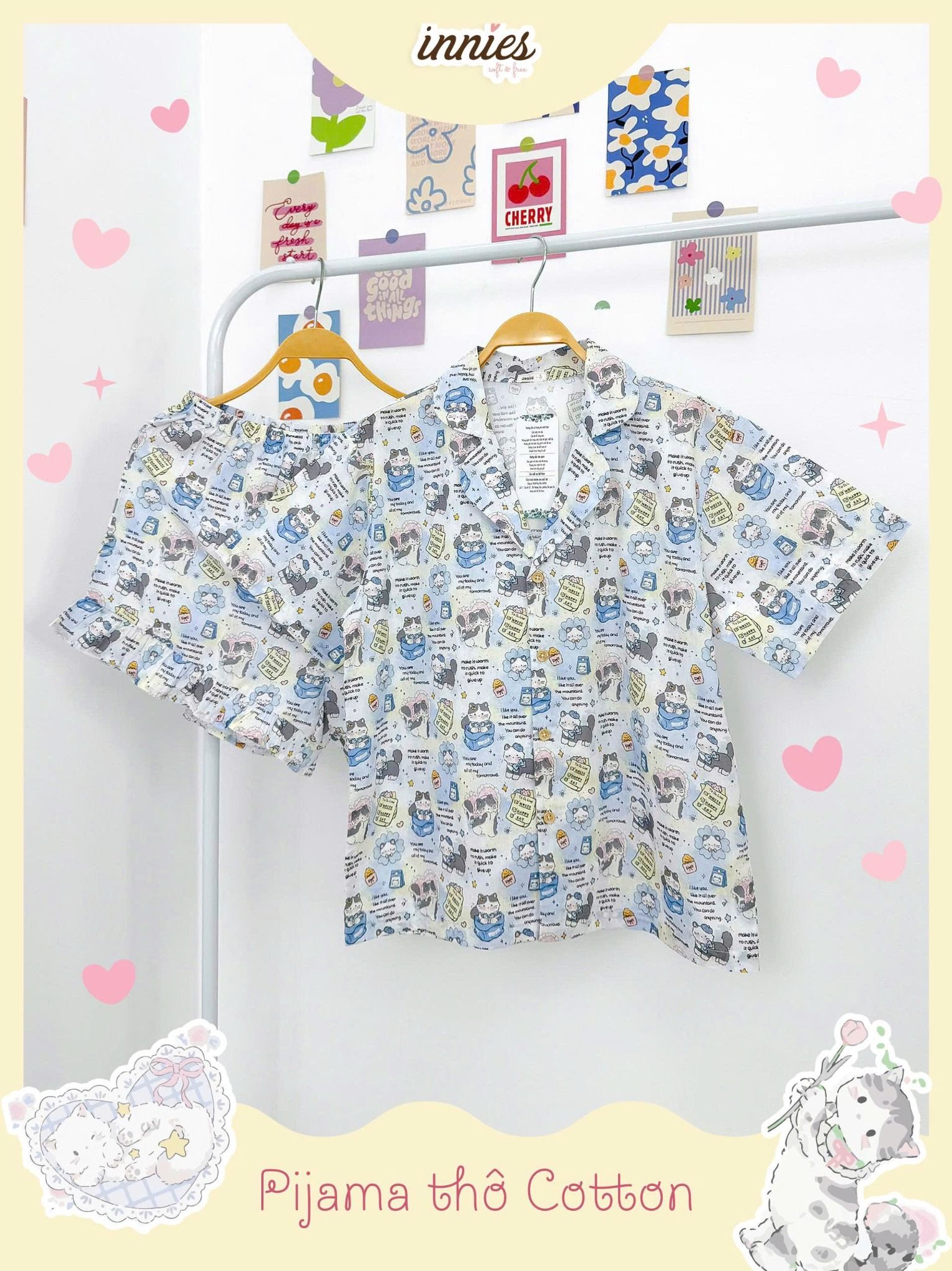  Pyjama cotton thô quần shorts nữ Innies - 8935334001138 