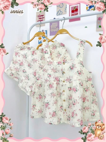  Bộ cotton muslin sát nách nút cài giữa - quần shorts bèo mặc nhà nữ Innies - IN-23BONU001 - 8935334000926 