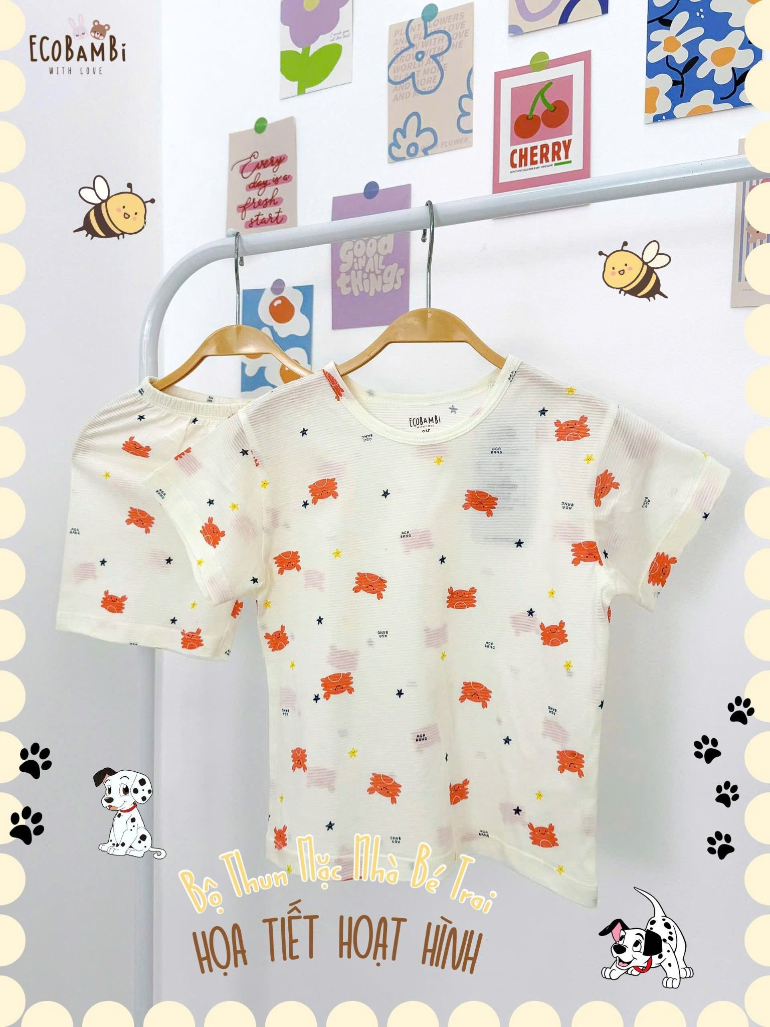  Bộ thun tay ngắn - quần lỡ in họa tiết bé trai ECOBAMBI - 8935334000520 