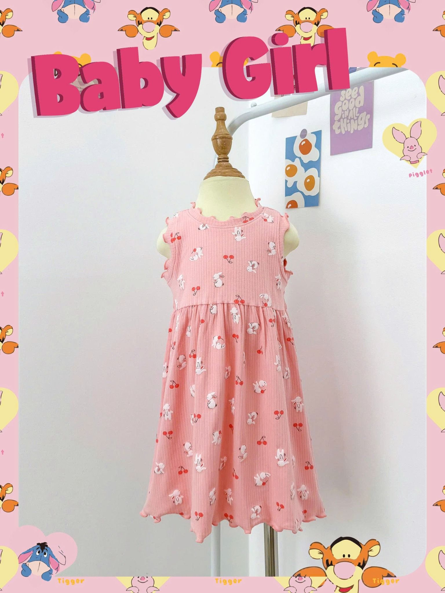  Đầm thun sát nách phối bèo cổ họa tiết dễ thương bé gái ECOBAMBI - 8935334001848 