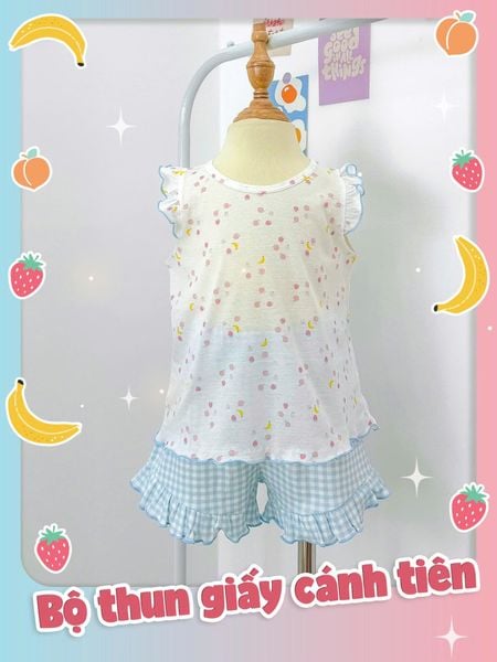  Bộ thun áo cánh tiên - quần shorts caro phối bèo bé gái ECOBAMBI - 8935334000391 