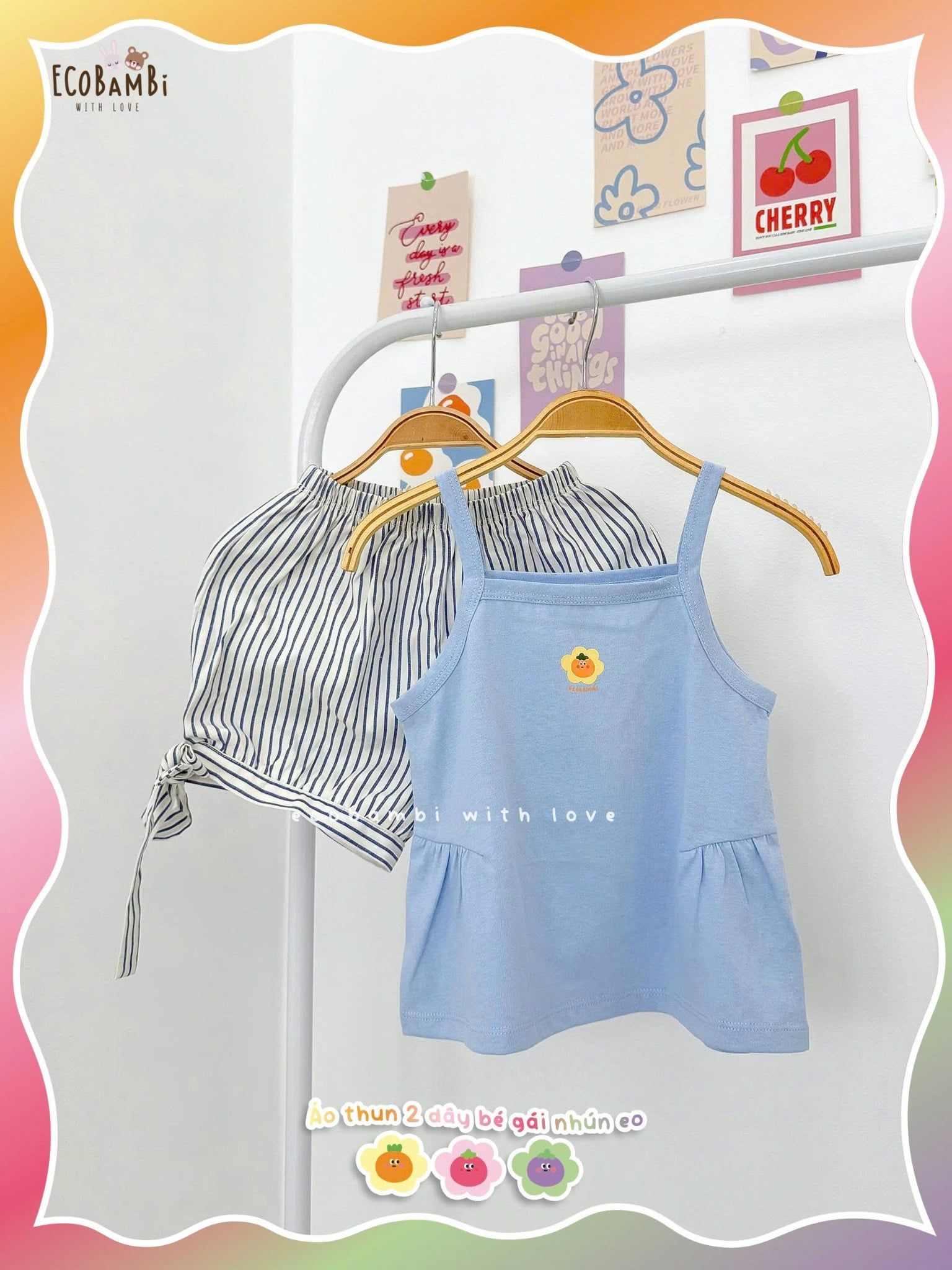  Áo thun xược 2 dây nhún phồng bé gái ECOBAMBI - 8935334002036 