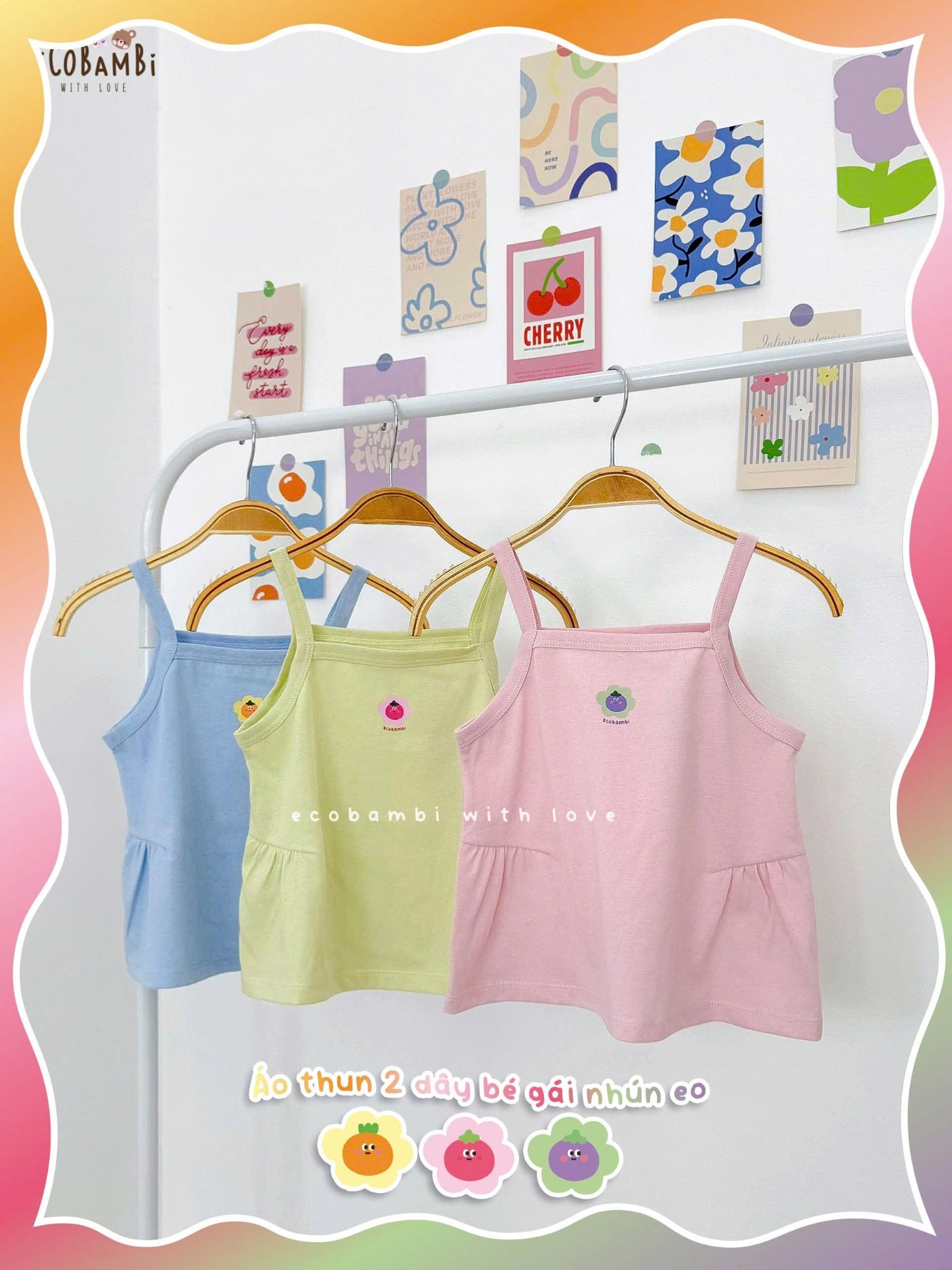  Áo thun xược 2 dây nhún phồng bé gái ECOBAMBI - 8935334002036 