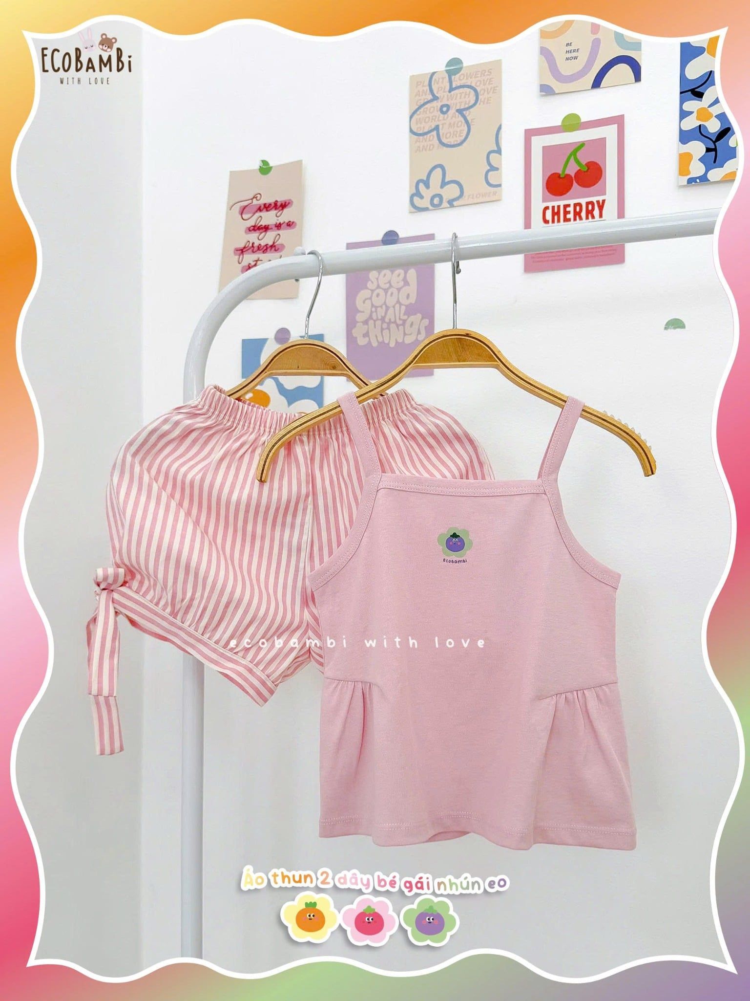  Áo thun xược 2 dây nhún phồng bé gái ECOBAMBI - 8935334002036 