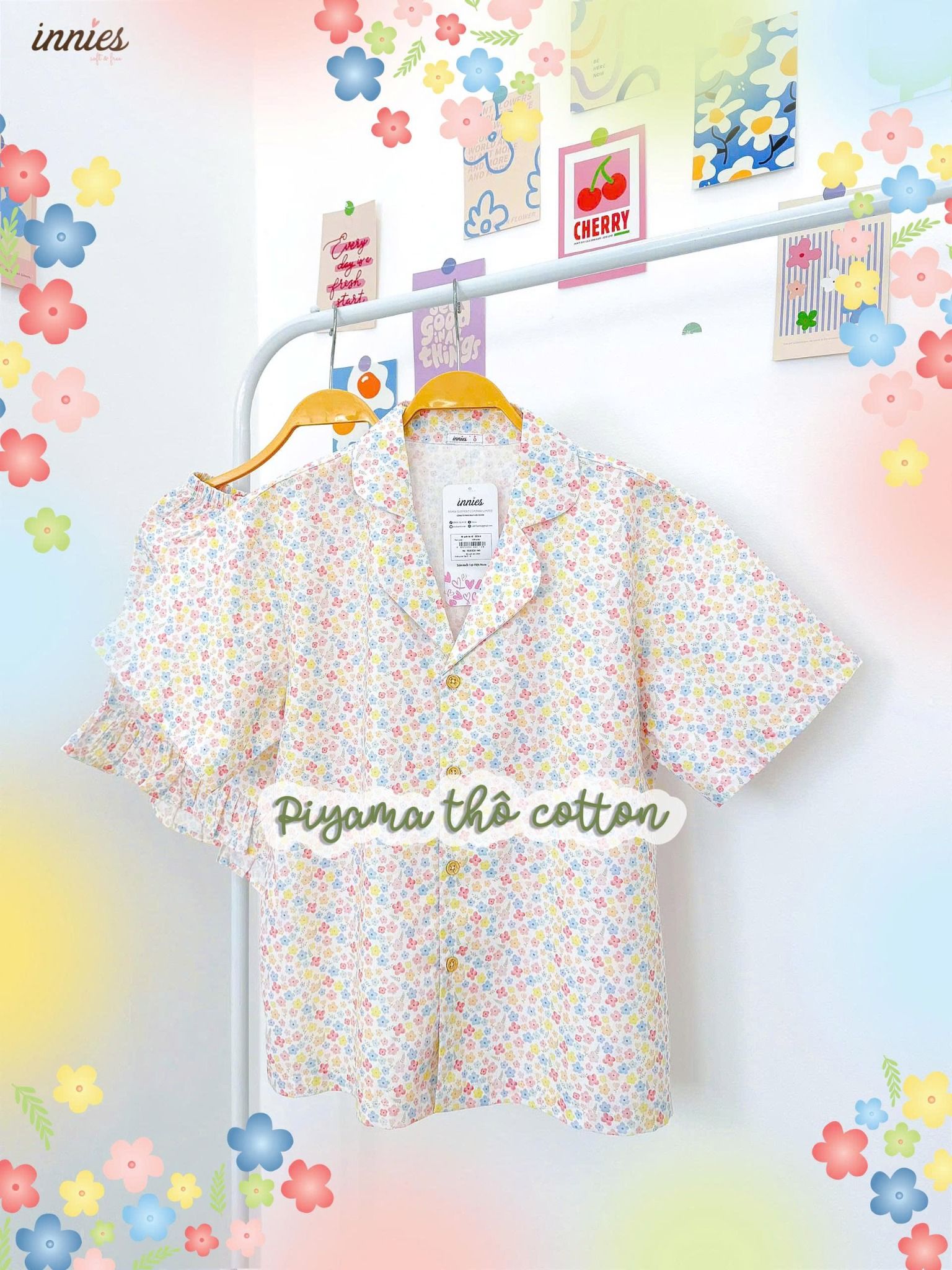  Pyjama cotton thô quần shorts nữ Innies - 8935334001138 