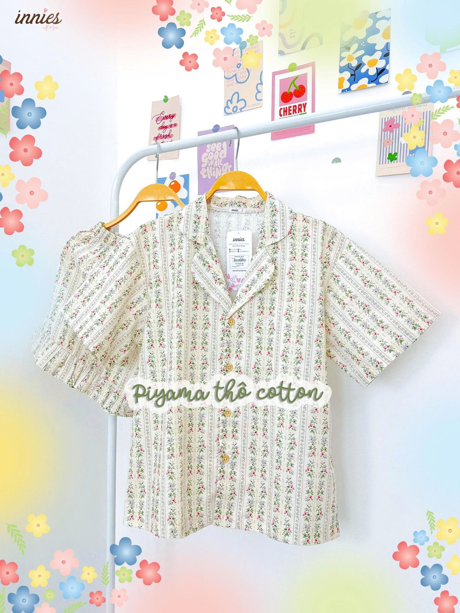  Pyjama cotton thô quần shorts nữ Innies - 8935334001138 