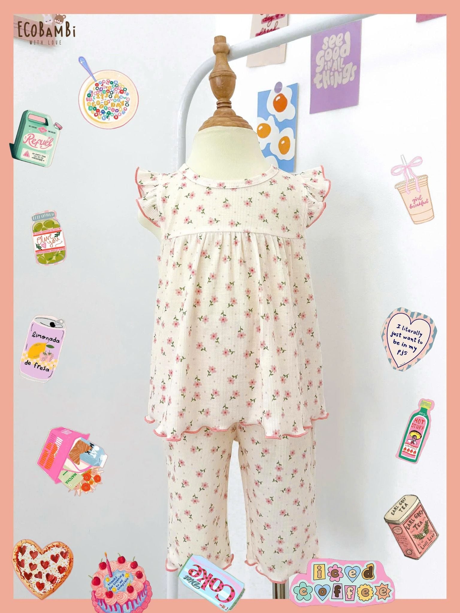  Bộ thun gân hoa nhí tay cánh tiên - quần lửng bé gái ECOBAMBI - 8935334001169 