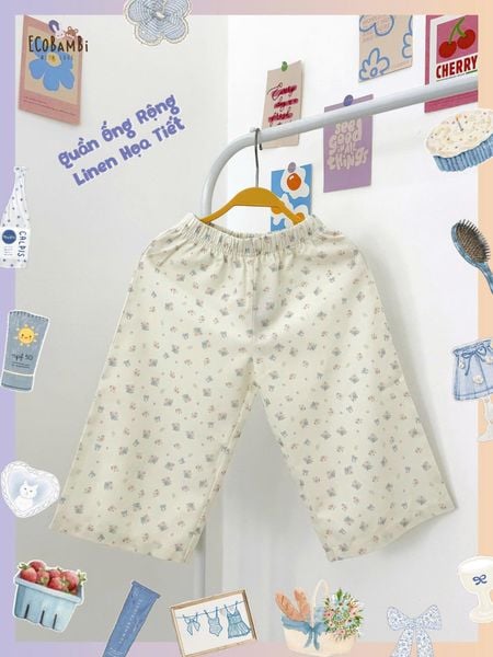  Quần linen ống suông họa tiết hoa nhí dễ thương bé gái ECOBAMBI - 8935334002081 
