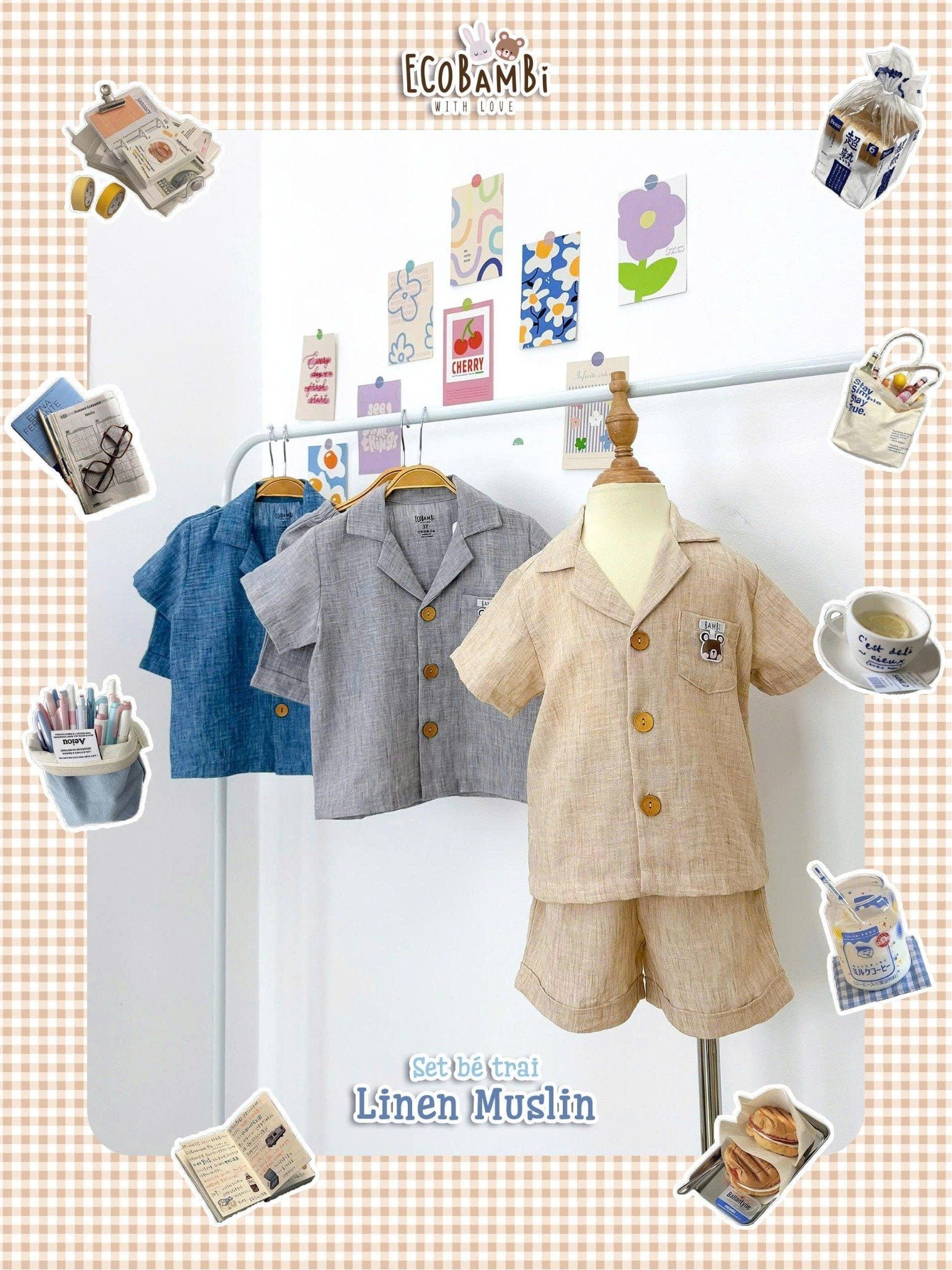  Set sơ mi muslin linen bé trai ECOBAMBI - 8935334002098 