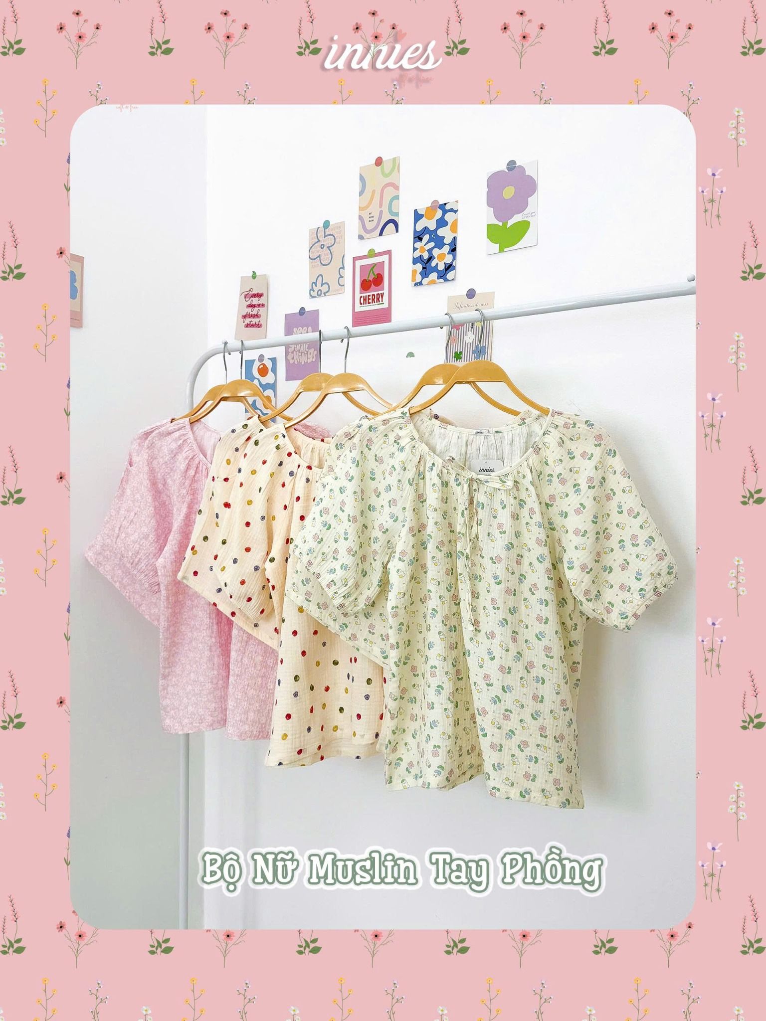  Bộ muslin tay lỡ xếp phồng - quần shorts nữ có túi Innies - 8935334001145 