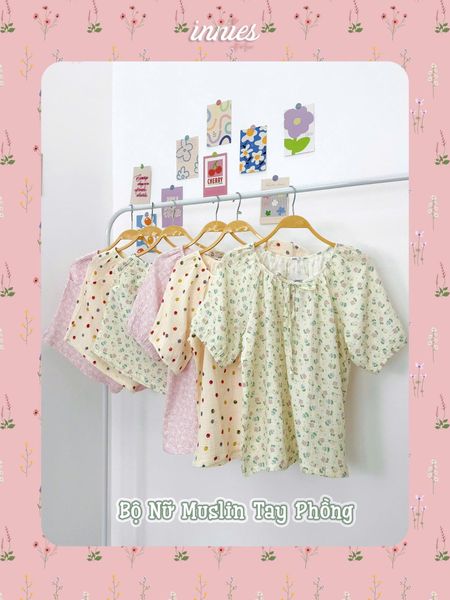  Bộ muslin tay lỡ xếp phồng - quần shorts nữ có túi Innies - 8935334001145 