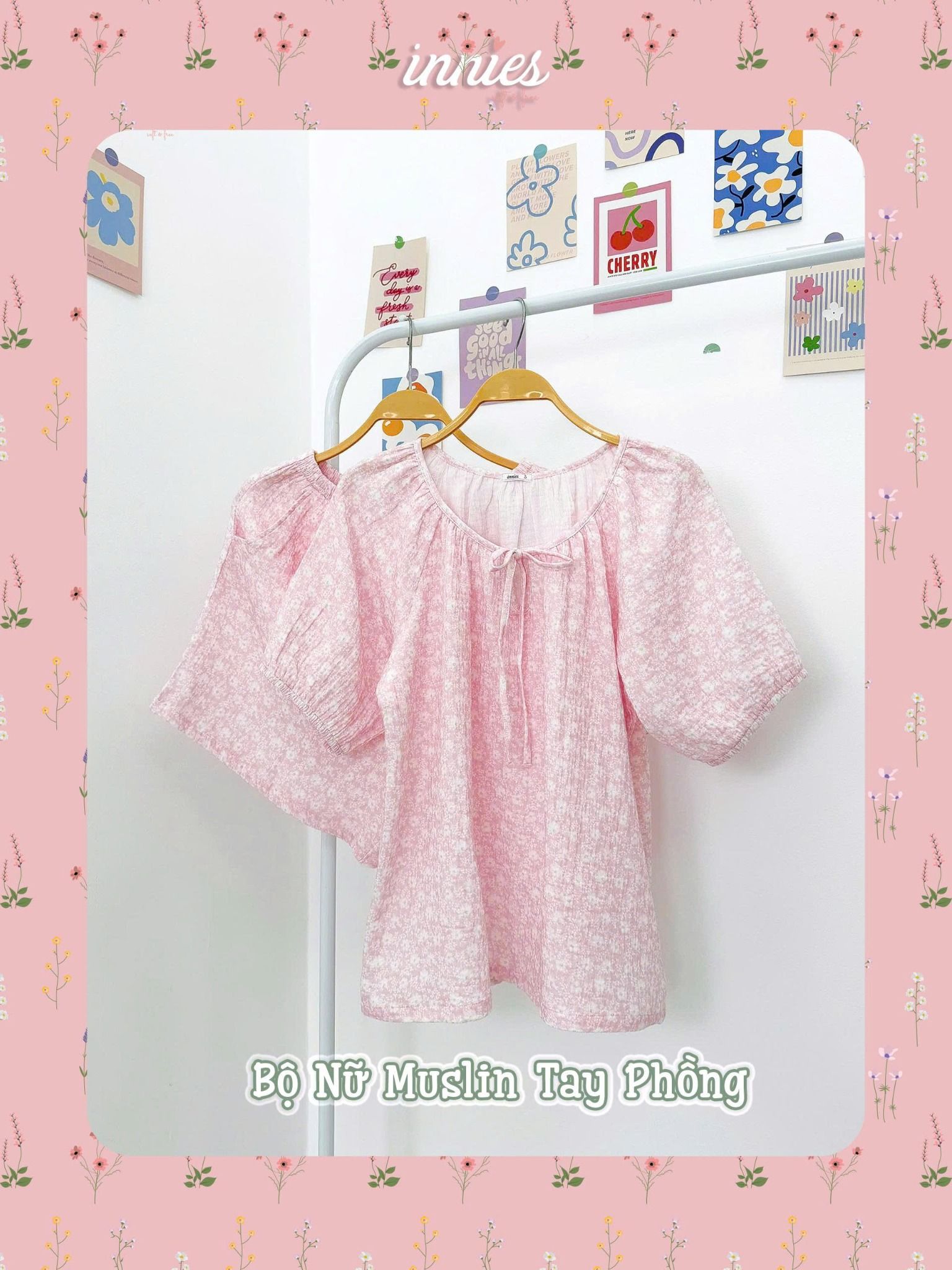  Bộ muslin tay lỡ xếp phồng - quần shorts nữ có túi Innies - 8935334001145 
