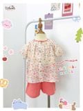  Bộ muslin tay phồng - quần shorts họa tiết hoa nhí dễ thương bé gái ECOBAMBI - 8935334001367 