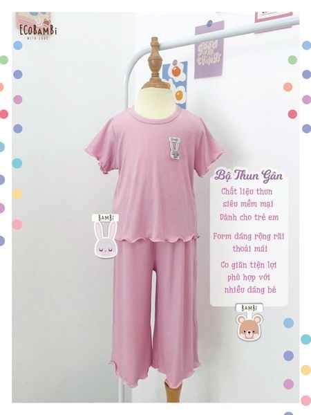  Bộ thun rib trơn tay ngắn - quần suông bé gái ECOBAMBI - 8935334002111 