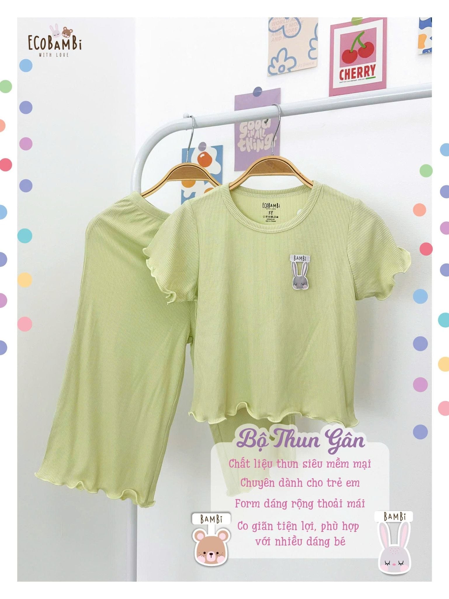  Bộ thun rib trơn tay ngắn - quần suông bé gái ECOBAMBI - 8935334002111 