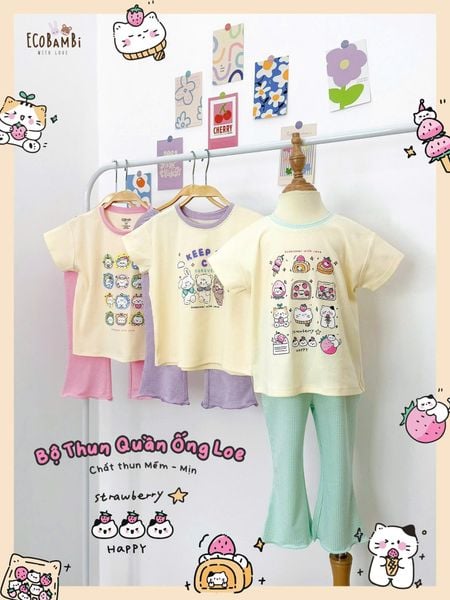  Bộ thun quần ống loe caro - áo tay ngắn bé gái - 8935334001213 