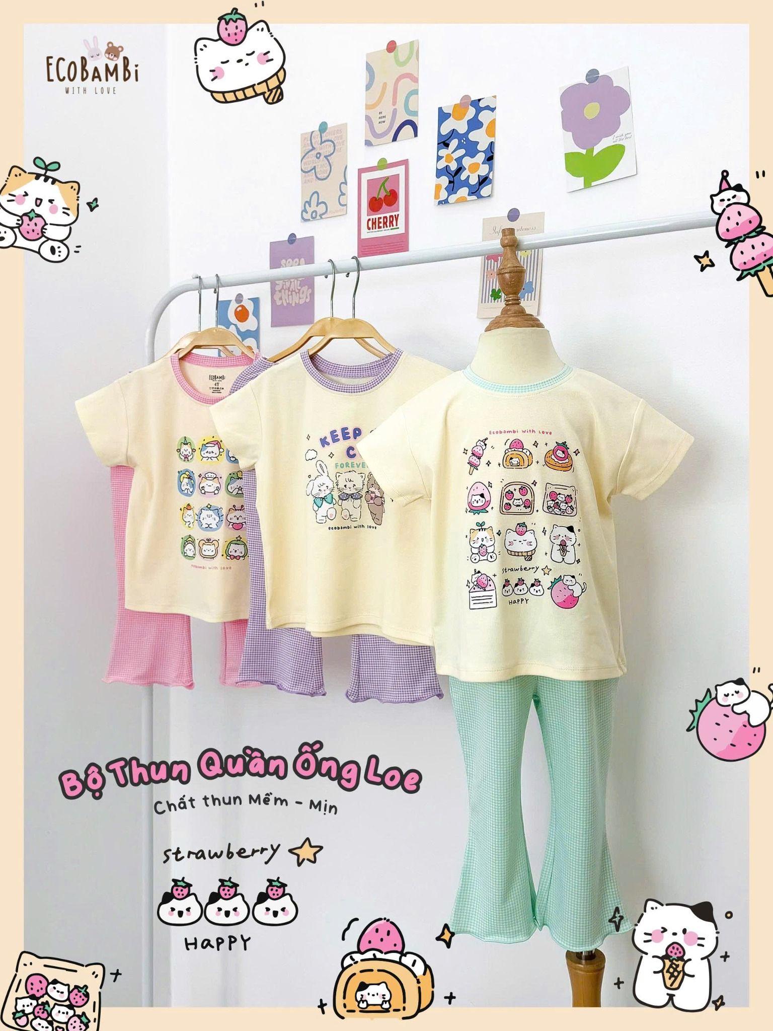  Bộ thun quần ống loe caro - áo tay ngắn bé gái - 8935334001213 