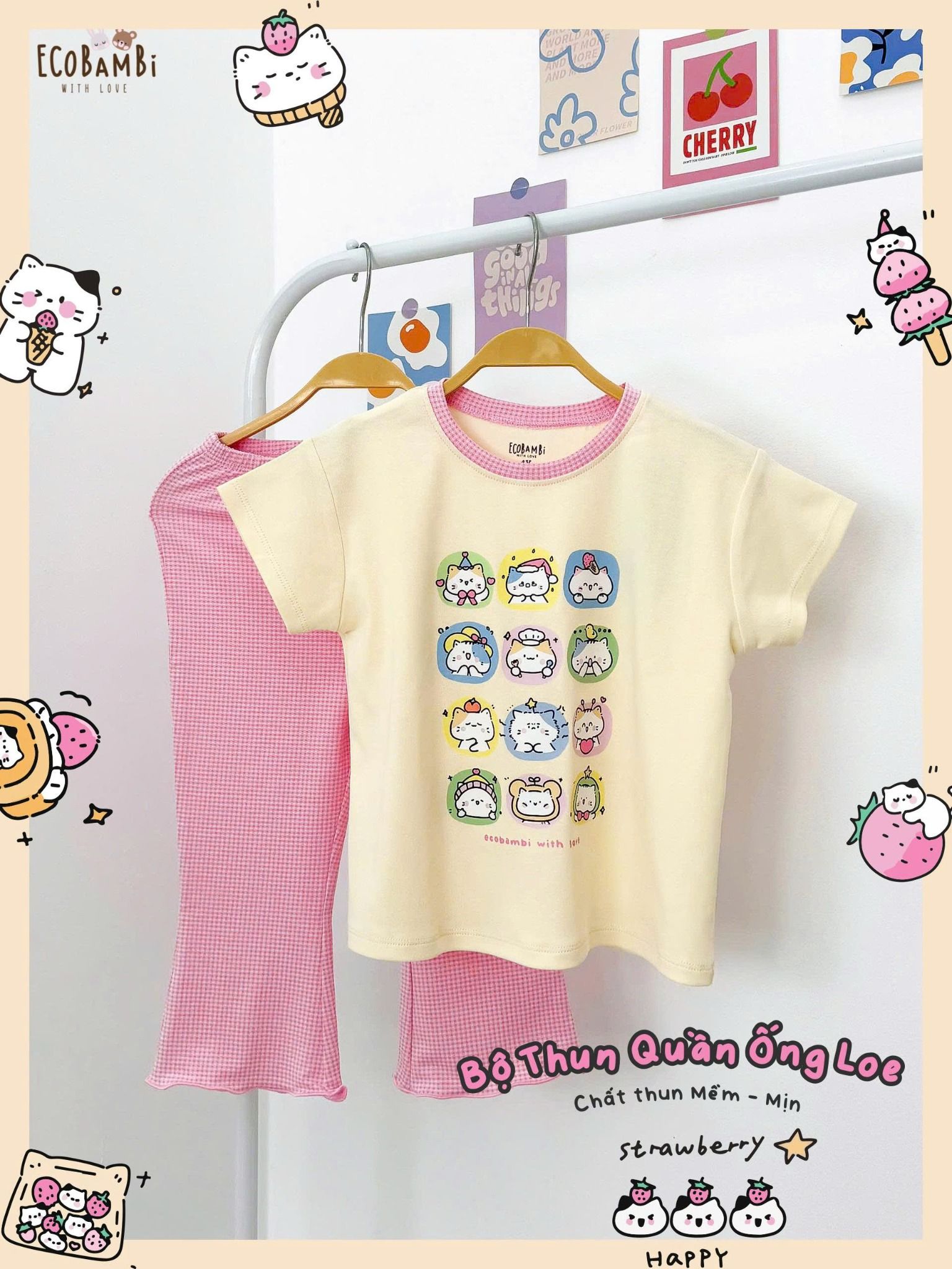  Bộ thun quần ống loe caro - áo tay ngắn bé gái - 8935334001213 