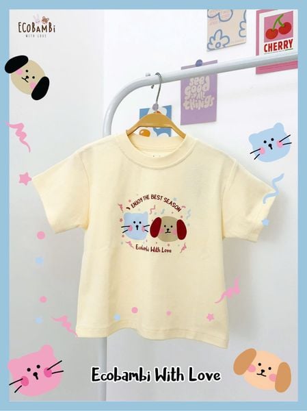 Áo thun unisex dáng ngắn màu kem in họa tiết cho bé - 8935334000360 