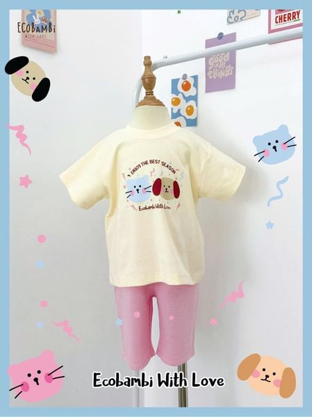  Áo thun unisex dáng ngắn màu kem in họa tiết cho bé - 8935334000360 