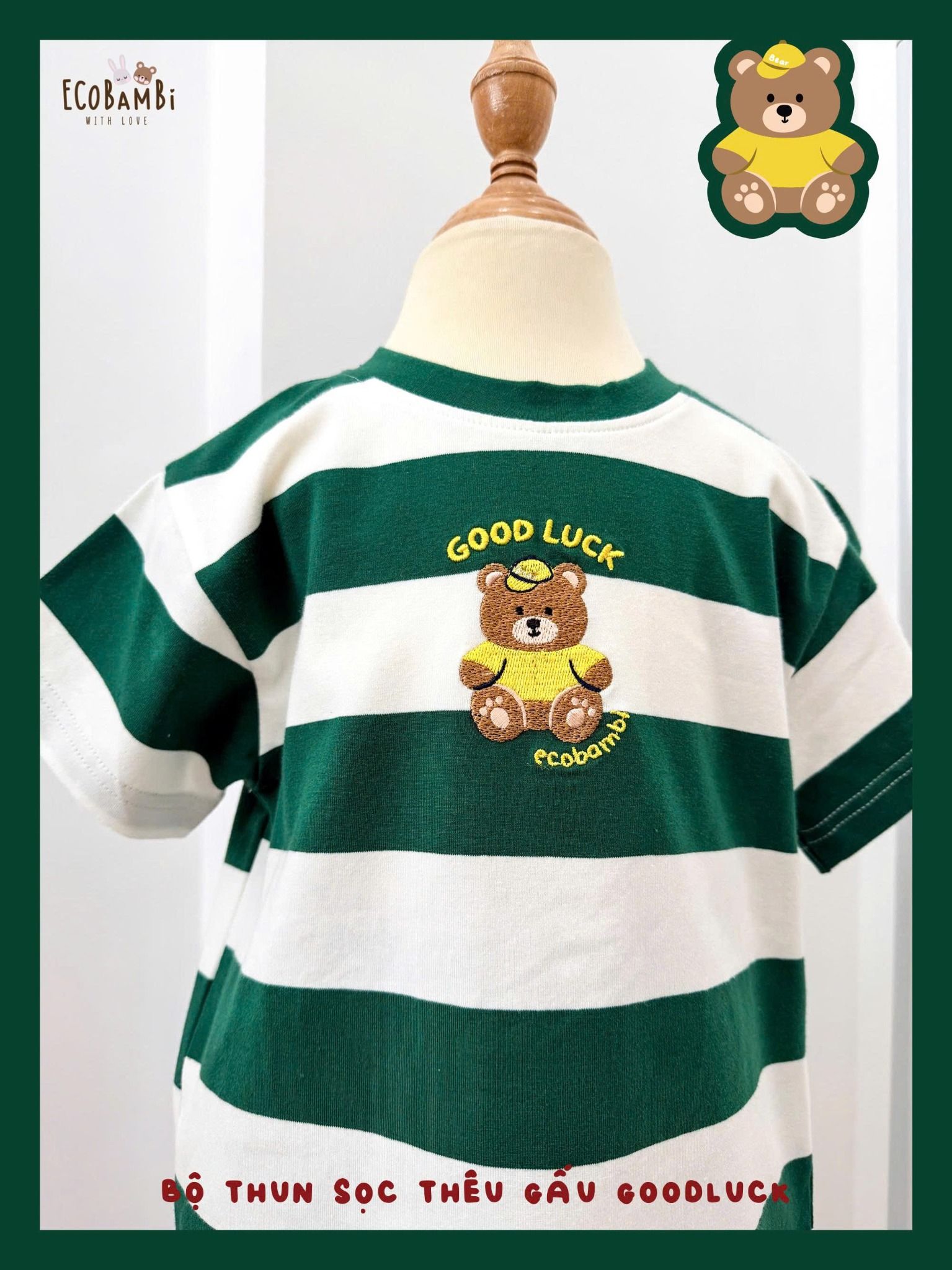  Bộ áo thun sọc phối quần shorts unisex ECOBAMBI - 8935334002241 