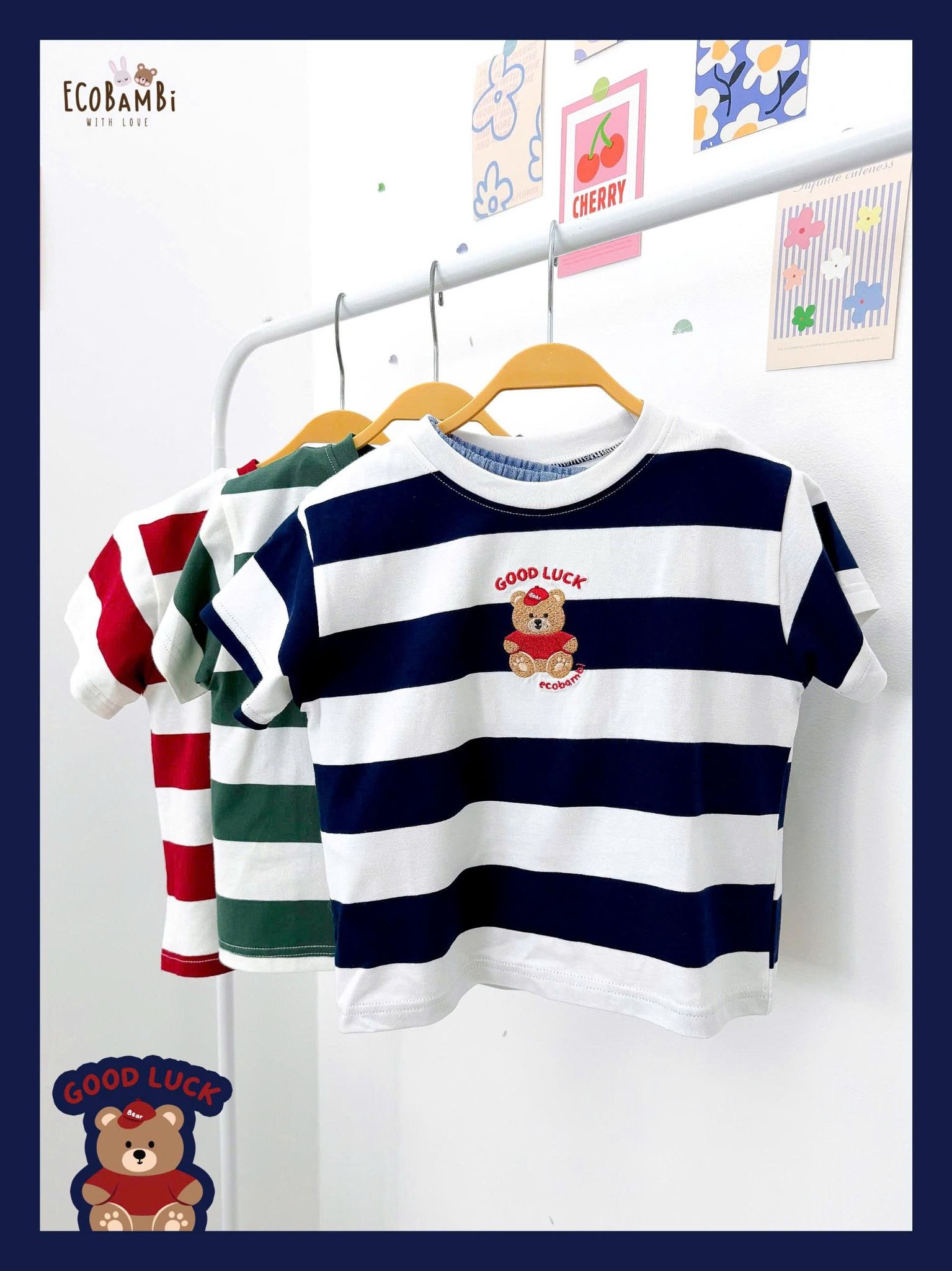  Bộ áo thun sọc phối quần shorts unisex ECOBAMBI - 8935334002241 