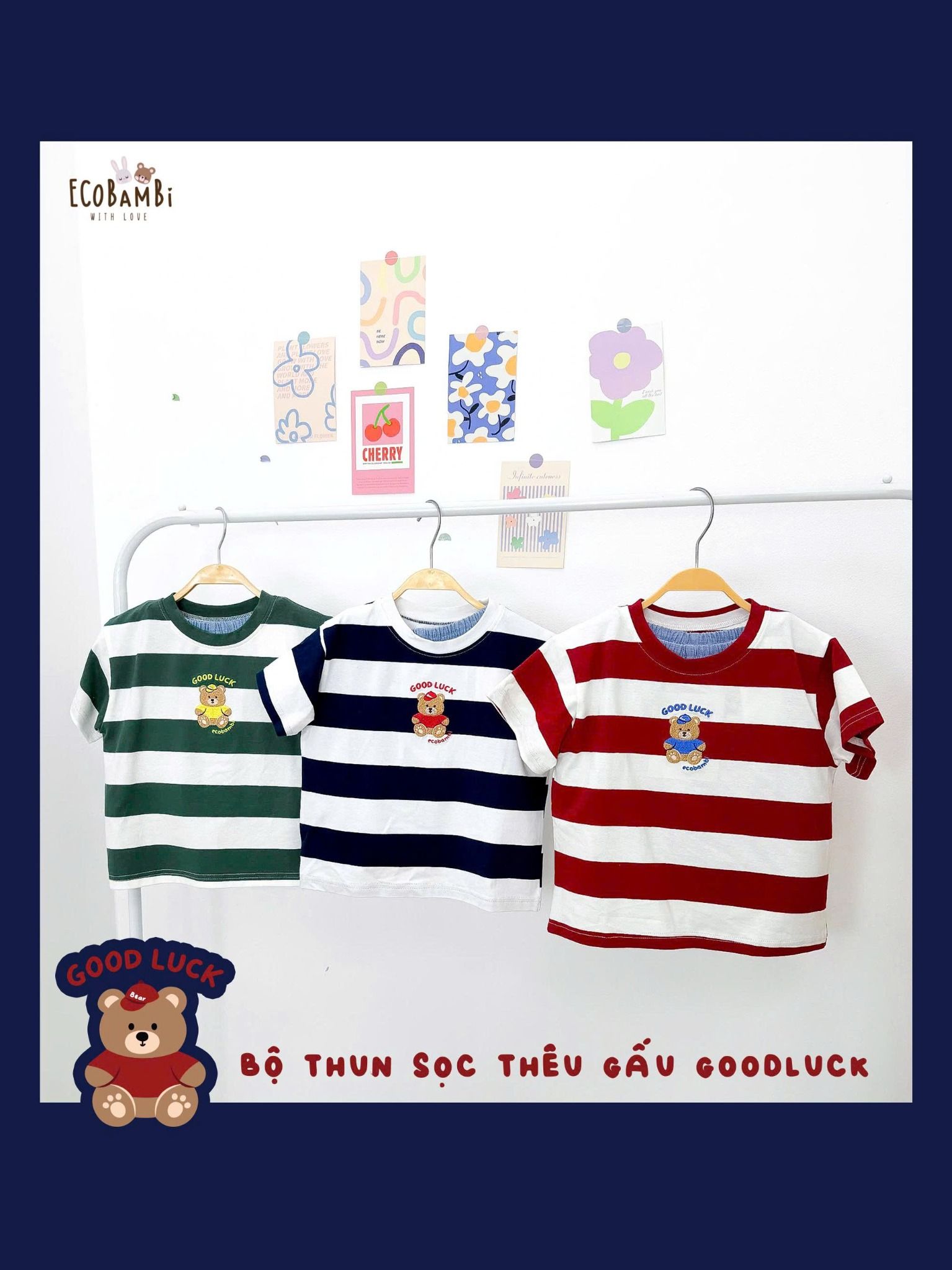  Bộ áo thun sọc phối quần shorts unisex ECOBAMBI - 8935334002241 