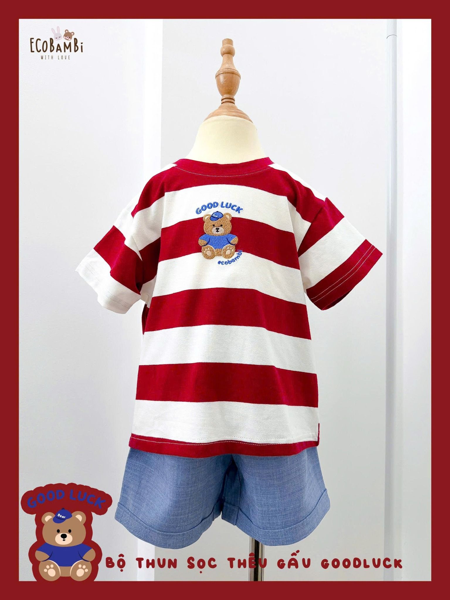  Bộ áo thun sọc phối quần shorts unisex ECOBAMBI - 8935334002241 