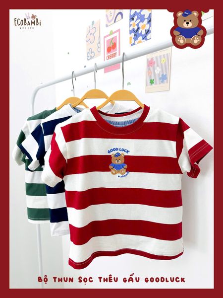  Bộ áo thun sọc phối quần shorts unisex ECOBAMBI - 8935334002241 
