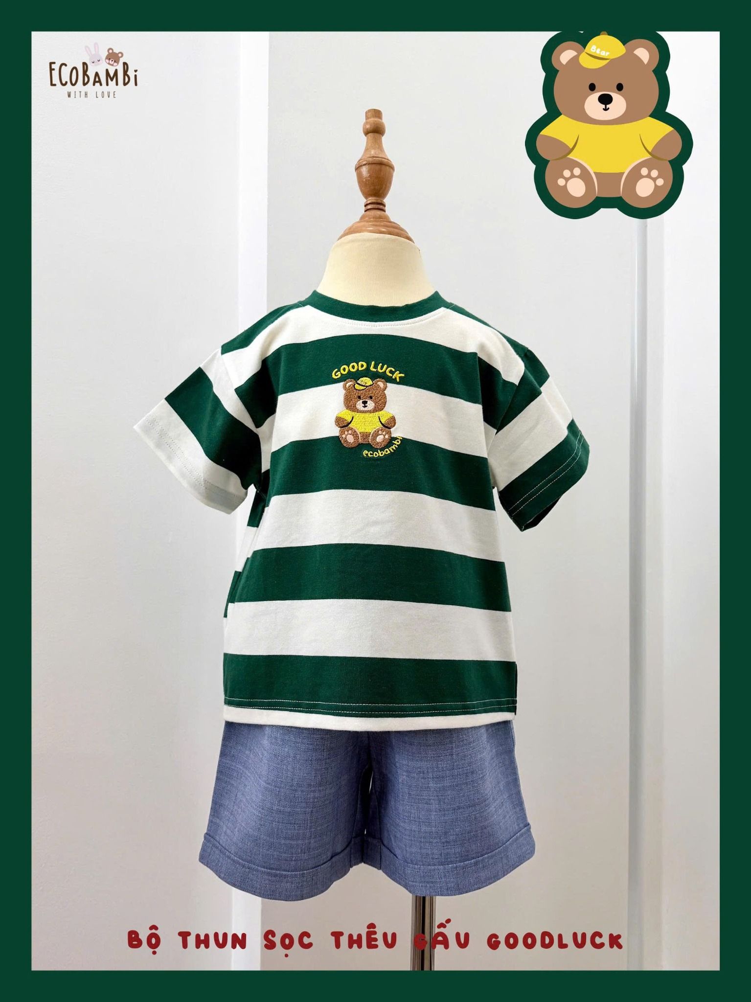  Bộ áo thun sọc phối quần shorts unisex ECOBAMBI - 8935334002241 